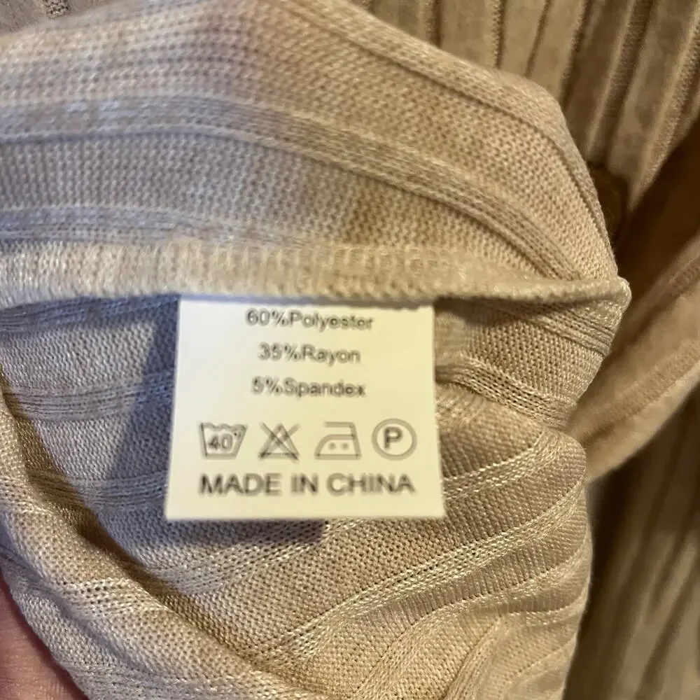 Ribbed Knit Sweater Tan Medium